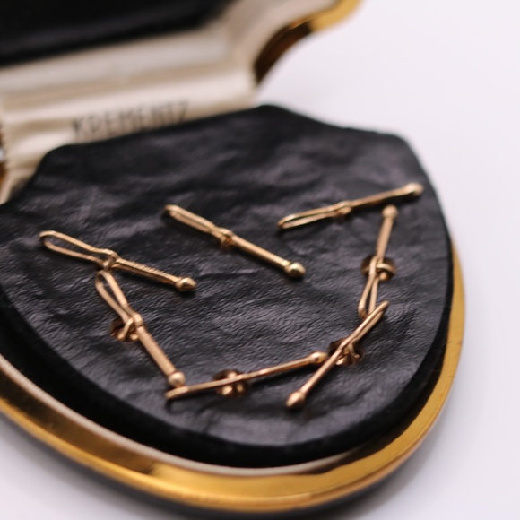 Antique Platinum Clad Gold Filled Tuxedo Stud Set with Cufflinks - Picture 4 of 5